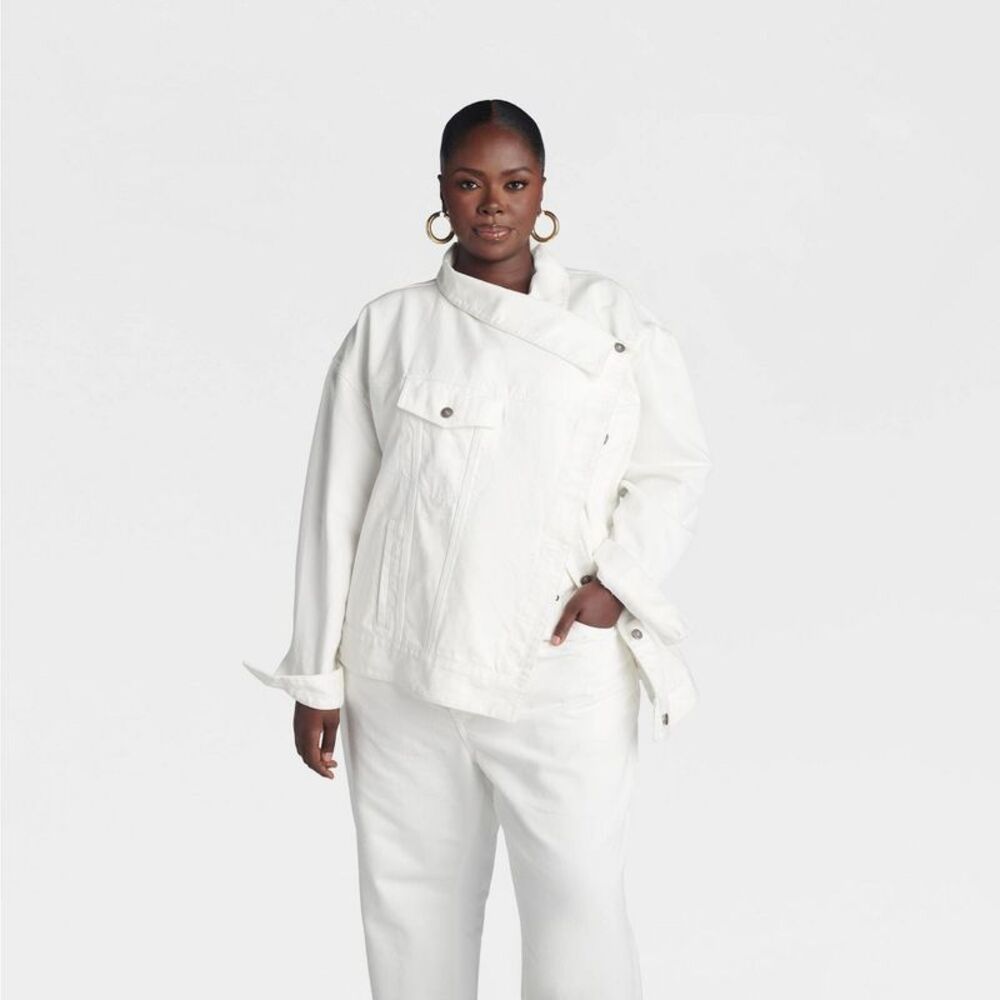 KBB by KAHLANA Women's 'The Asym Denim Jacket' - White 3X